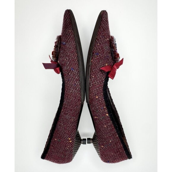 Vintage Prada 36.5 Burgundy Tweed Leather Kitten Heels - Picture 6 of 10